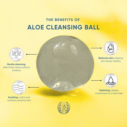 The benefits of aloe cleansing ball. Gentle cleansing, effectively cleans without irritation. Balances skin, keeping skin barrier healthy. Soothing, calms and comforts sensitive skin. Hydrating, deeply moisturizes for a fresh feel.