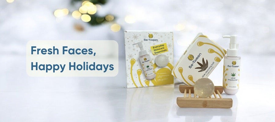 Looking for the perfect holiday gift for your tween? Be-Tween's Everyday Skincare Essentials gift set includes our fun aloe cleansing ball and hydrating aloe moisturizer. Designed to make skincare simple and enjoyable, this limited-time set helps tweens develop healthy skin habits. Priced at just $30, it's the perfect gift to keep their skin fresh and glowing all holiday season. Ideal for millennial parents who want to encourage self-care with a skincare routine that's both fun and effective. Don't miss out